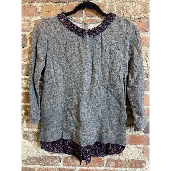 Ann Taylor LOFT  - 3/4 Sleeve Grey Sweater with Purple Floral Faux Layer Collare - Picture 1 of 12